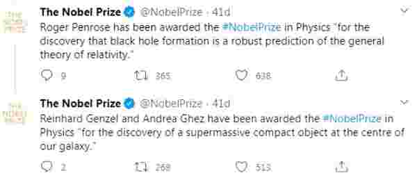2020 Nobel Fizik Ödülü, kara delik ve Samanyolu Galaksisi ile ilgili çalışmalar yapan 2 isme verildi