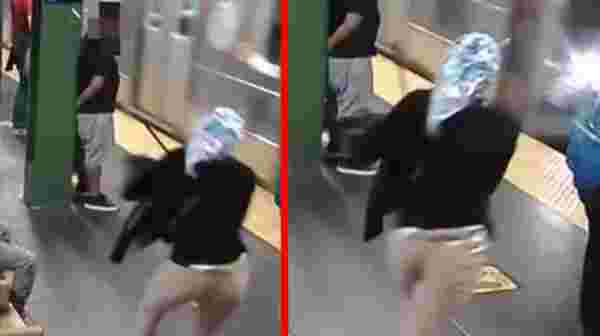 3 saniye sonrası korkunç! ABD'de durakta bekleyen kadını hızla gelen metronun önüne böyle attı
