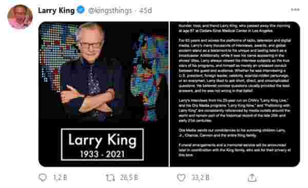 ABD'li ünlü televizyon sunucusu Larry King hayatını kaybetti