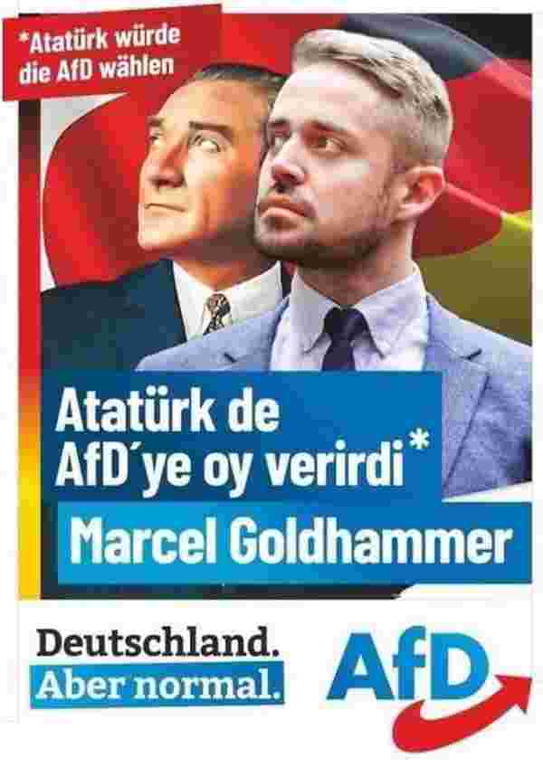 Almanya'daki aşırı sağcı partiden büyük skandal! Afişe Atatürk'ün resmini koyup 'O da bize oy verirdi' yazdılar