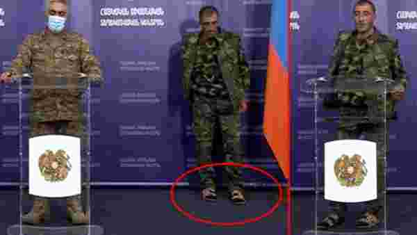 Azerbaycan'ın ağır darbe vurduğu Ermeni ordusunda moraller yerle bir! Basın toplantısına terlikle katıldı