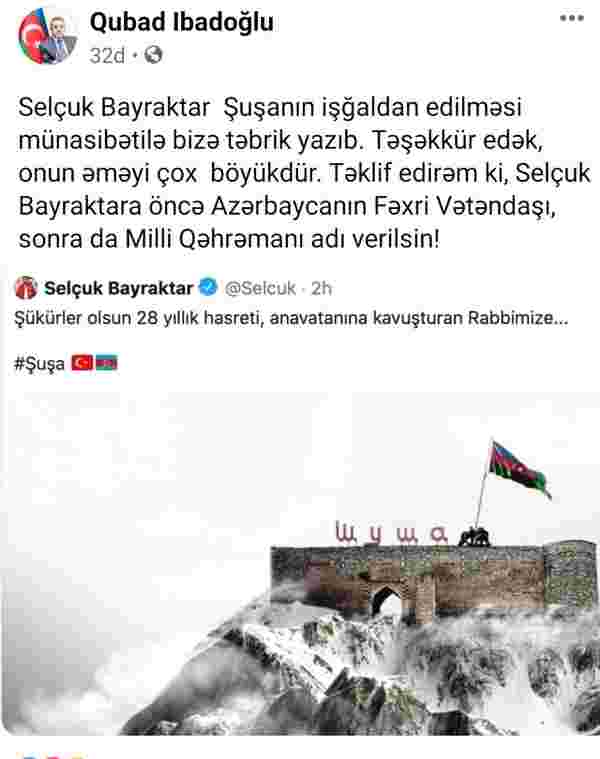 Azerbaycanlı Profesörden Selçuk Bayraktar'a övgü dolu sözler: Milli Kahraman adı verilsin