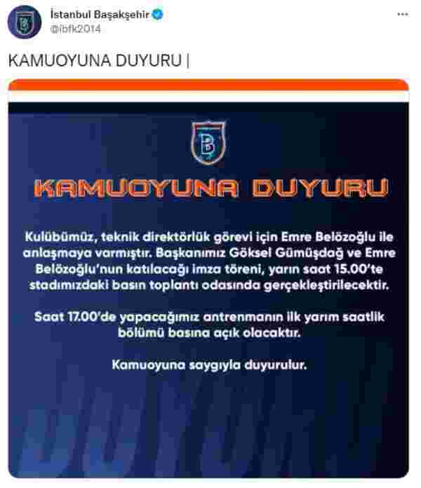 Başakşehir'in teknik direktörü kim? Medipol Başakşehir'in teknik direktörü kim oldu? Emre Belözoğlu Başakşehir'in teknik direktörü mü?