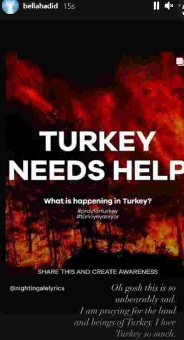 Bella Hadid den Türkiye mesajı: Toprakları ve canlıları için dua ediyorum #1