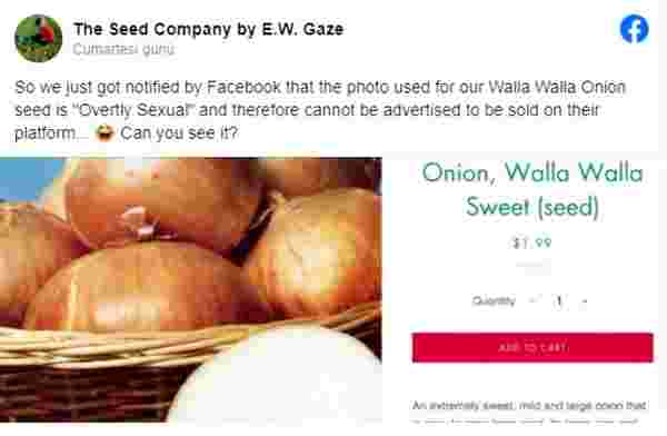 Facebook, hasır sepetteki soğan reklamı cinsel içerikli bularak yayından kaldırdı
