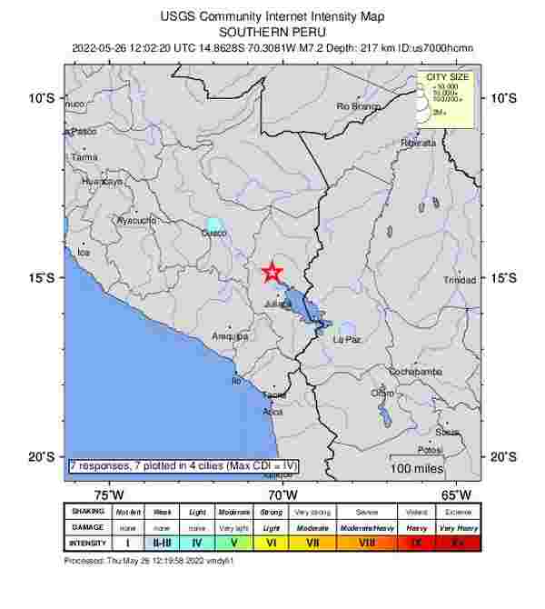 Güney Amerika ülkesi Peru'da 7.2 büyüklüğünde deprem