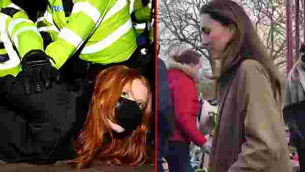 İngiltere Sarah için ayakta! Anmaya katılanlara müdahale eden polis maske bile takmayan Cambridge Düşesi'ne ses çıkarmadı