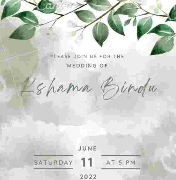 Kshama Bindu'nun evlilik davetiyesi