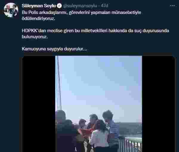 Köprüye izinsiz pankart asan TİP milletvekilleri ile polis arasında arbede çıktı