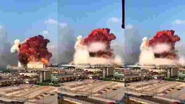 Lübnan'daki korkunç patlama anının görüntüleri ortaya çıktı! Atom bombasını andırdı