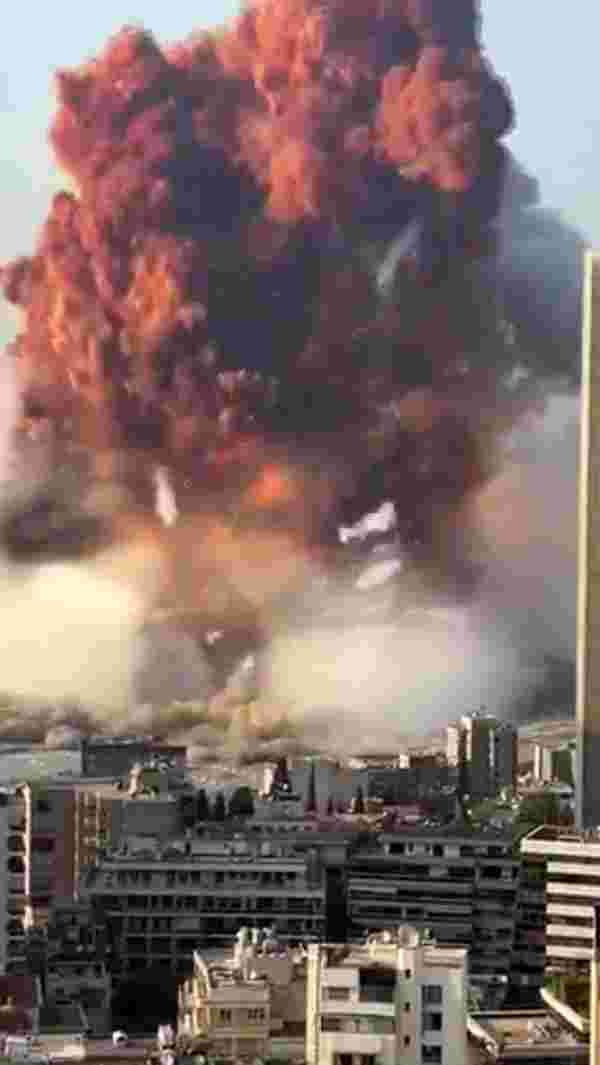 Lübnan'daki şiddetli patlamanın büyüklüğünü gözler önüne seren görüntü