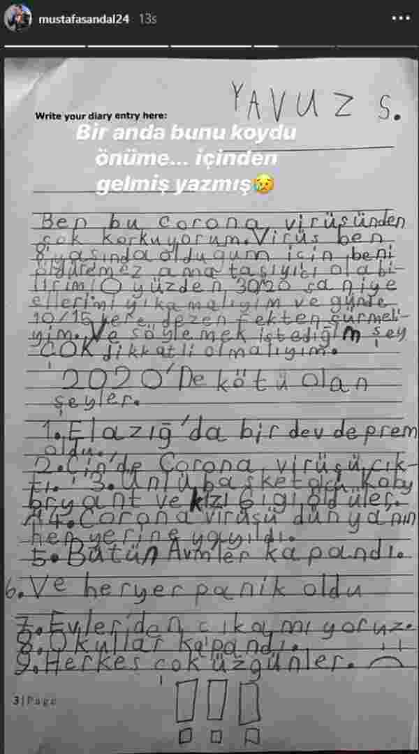 Mustafa Sandal'ın oğlundan koronavirüs mektubu