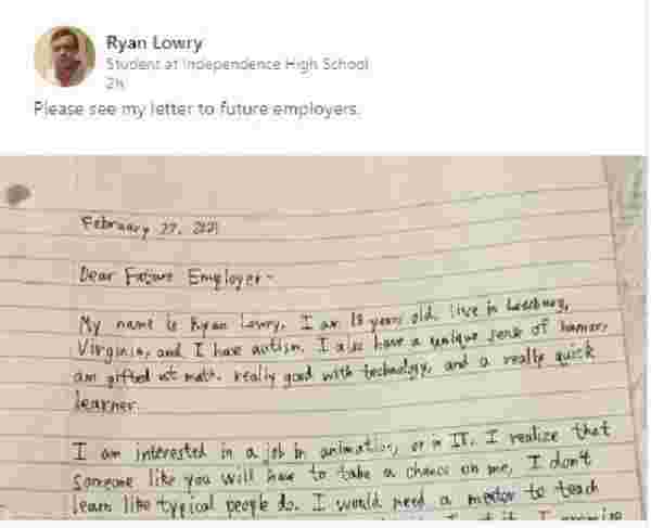 Otizmli gencin iş başvurusu için yazdığı mektup sosyal medyada viral oldu