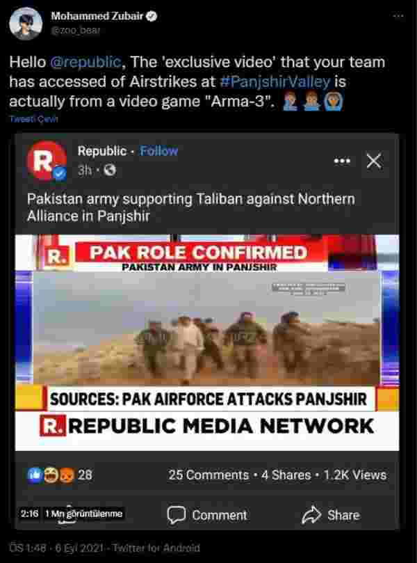 Hindistan'da bir haber kanalı, Pakistan'ın Afganistan'ı bombaladığına dair paylaştığı görüntüler, Arma 3 oyununa ait olduğu ortaya çıktı
