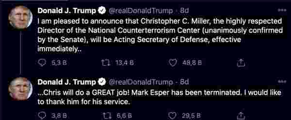 Son Dakika: ABD Başkanı Donald Trump, Savunma Bakanı Mark Esper'i görevden aldı