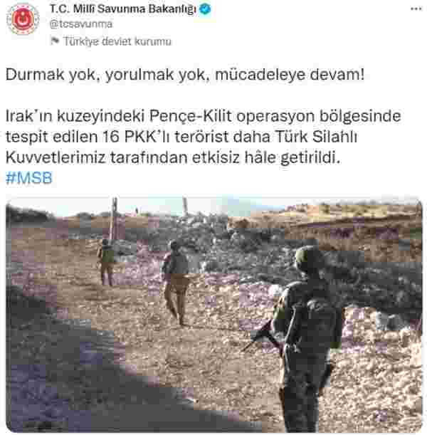 Son Dakika! Pençe-Kilit operasyonu bölgesinde tespit edilen 16 PKK'lı terörist etkisiz hale getirildi