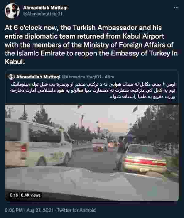 Taliban'dan dikkat çeken paylaşım: Türk büyükelçi Kabil'e dönüyor