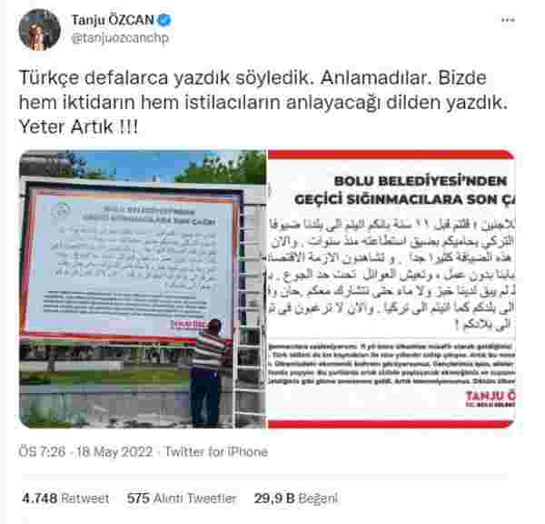 Tanju Özcan, Bolu sokaklarına Arapça ilan astırarak sığınmacılara seslendi: Dönün artık ülkenize