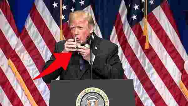 Trump'ın su içerken zor anlar yaşaması, uzmanlar tarafından beyninde sorun olduğu şeklinde yorumlandı