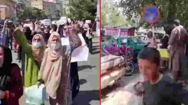 Yüzlerce Afgan kadın, Kabil sokaklarını 'Özgürlük' sloganlarıyla inletti! Taliban göstericileri ateş açarak dağıttı