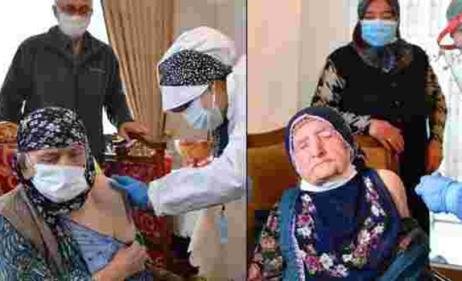 116 yaşında iki kadına, corona aşısı yapıldı