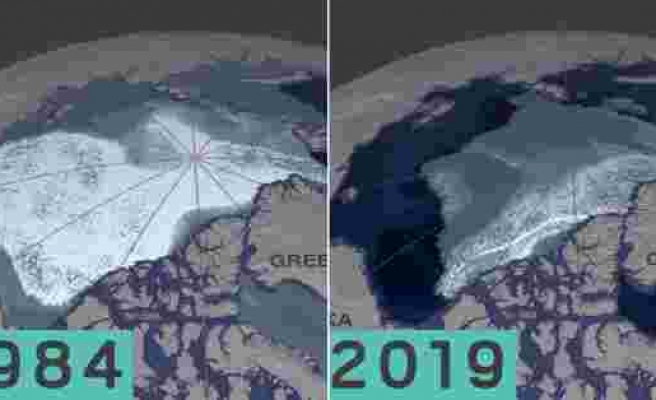 1984 Yılından 2019 Yılına Kadar Arktik Okyanusu'ndaki Buzulların Nasıl Eridiğini Gözler Önüne Seren Korkutucu Video!