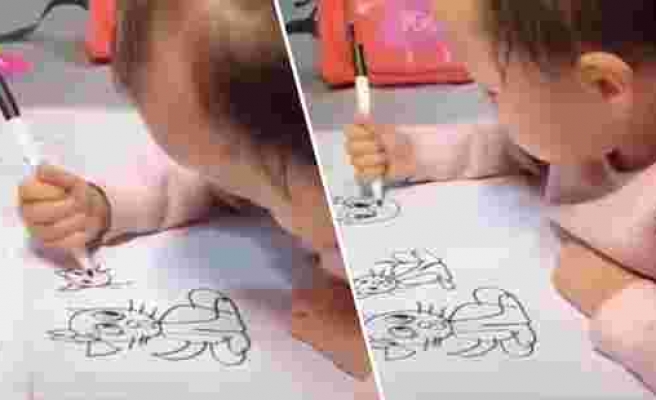 Tek Eliyle Muhteşem Çizimler Yapabilen 1 Yaşındaki Bebek