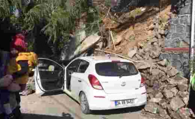 Beykoz'da duvar çöktü, iki araç altında kaldı