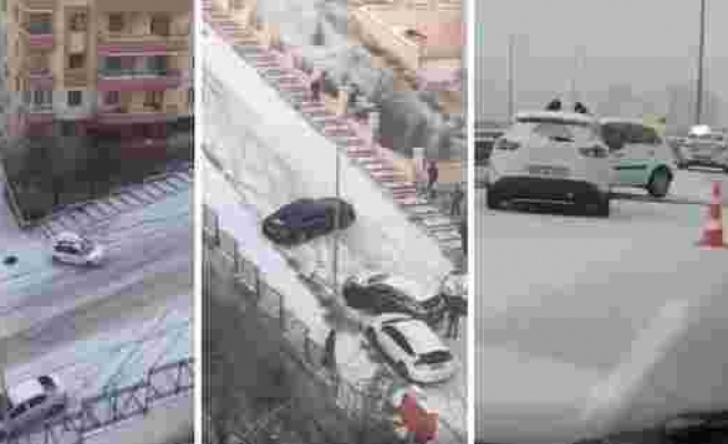 Ankara'da Etkili Olan Kar Yağışının Ardından Yollar Buz Pistine Döndü, Araçlar Kaza Yaptı