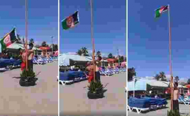 Antalya'da Bir Plaja Afganistan Bayrağı Astığı İddia Edilen Gencin Tepki Çeken Görüntüleri