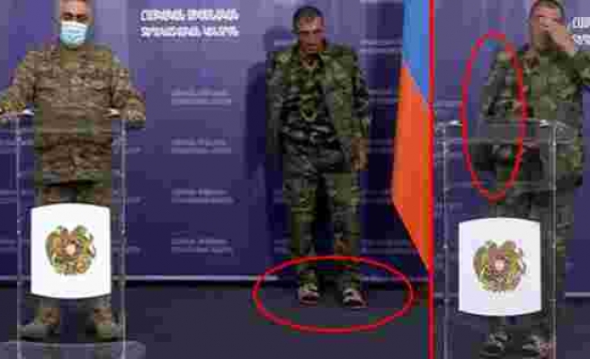 Azerbaycan'ın ağır darbe vurduğu Ermeni ordusunda moraller yerle bir! Basın toplantısına terlikle katıldı