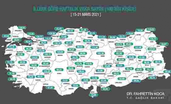 Bakan Koca, İllere Göre Haftalık Vaka Sayısı Haritasını Paylaştı