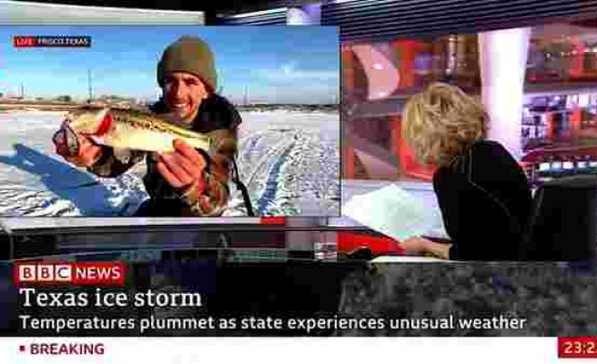 BBC'nin Teksas'ta Kutup Soğukları Haberi İçin Canlı Yayına Bağlandığı Kişi Yayında Balık Tuttu
