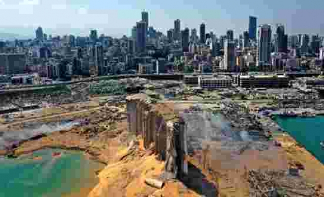 Beyrut'taki patlamanın yarattığı şok dalgasının etkisi dronla görüntülendi