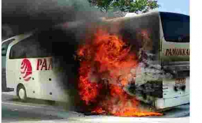 Denizli'de otobüs alev aldı, yolcular son anda kurtuldu