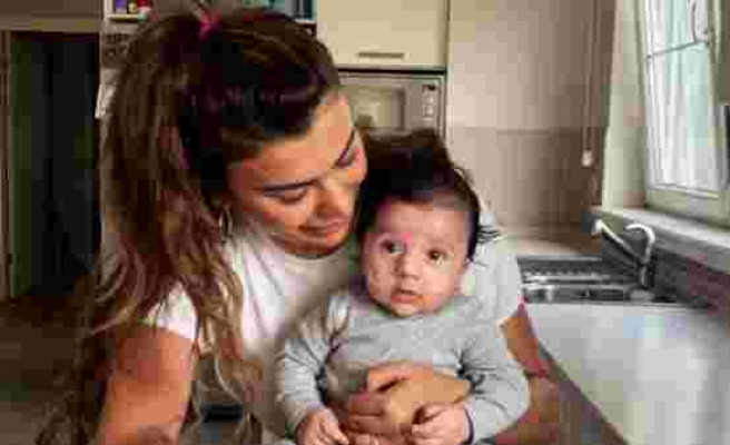 Ebru Şancı 3 aylık oğluyla mutfakta