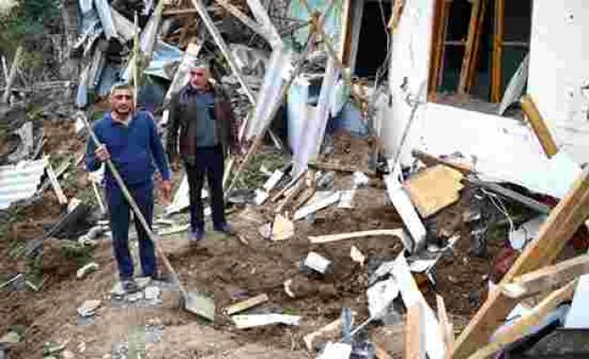 Ermenistan'ın füze saldırısında isabet alan evinin enkazından ailesini elleriyle kazıyarak kurtardı