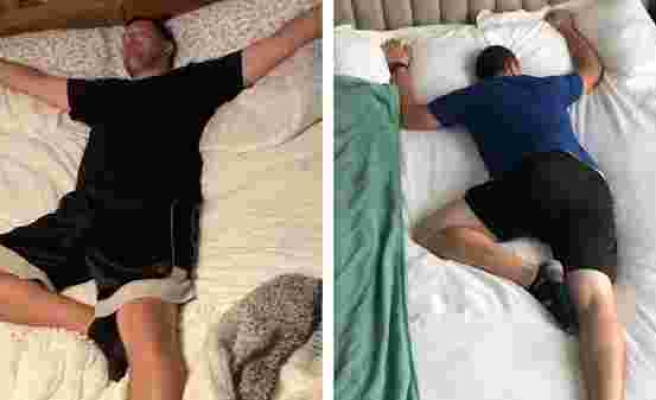 Eşinin Koca Bir Yatağı Kaplayan Uyku Pozisyonları ile Dalga Geçen Adam
