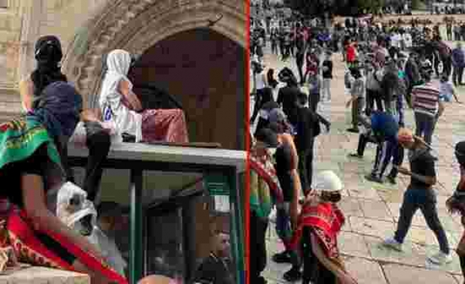 Filistinliler, fanatik Yahudilerin baskınını önlemek için Mescid-i Aksa'da nöbet tutuyor