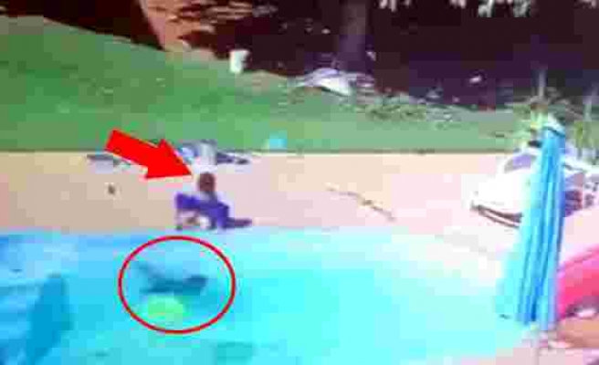 Havuza düşen bir yaşındaki çocuğu arkadaşı böyle kurtardı