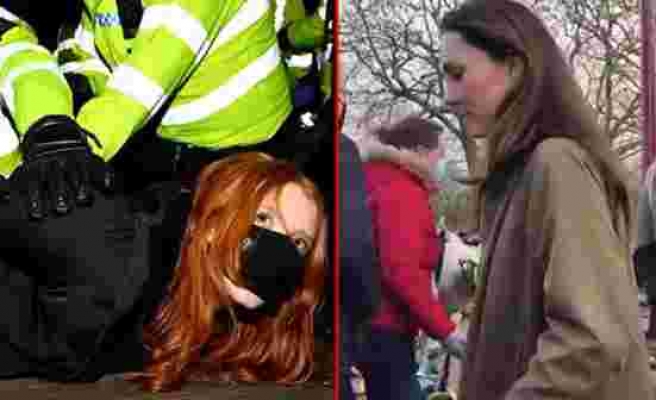 İngiltere Sarah için ayakta! Anmaya katılanlara müdahale eden polis maske bile takmayan Cambridge Düşesi'ne ses çıkarmadı