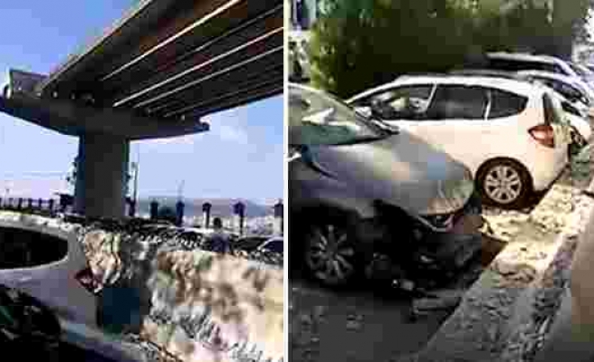 İzmir'deki Depremde Karayolları Viyadüğü Kolonları Araçların Üzerine Çöktü