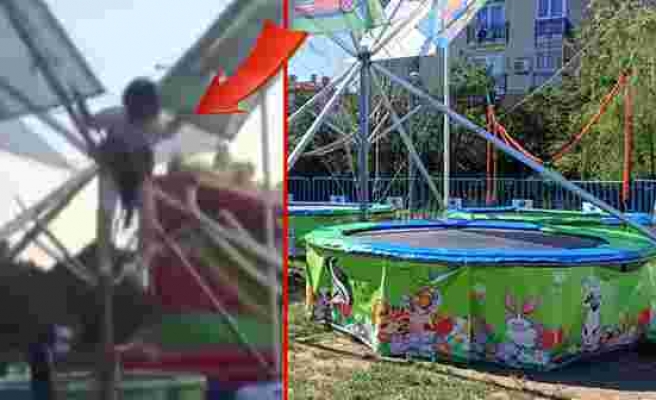 Küçük kız trambolinde zıplarken halat koptu! Oyun parkında korkutan anlar kamerada - Haberler