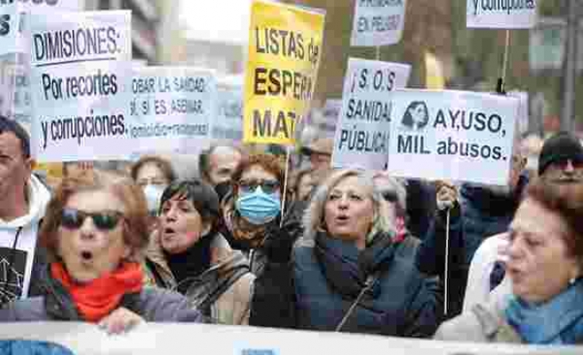 Madrid'de grevdeki sağlıkçılara destek için büyük gösteri