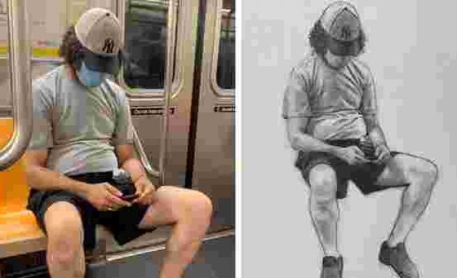 Metrodaki İnsanların Gerçekçi Kara Kalem Portrelerini Yapan Sanatçı