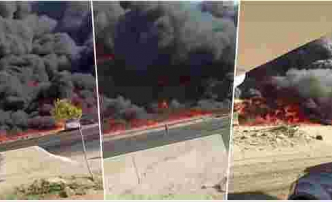 Mısır'daki Bir Otoyol Üzerinde Petrol Boru Hattında Çıkan Yangından Dehşet Verici Görüntüler