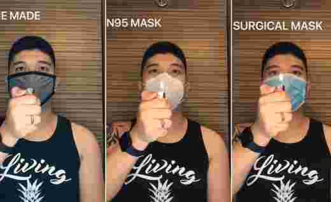Öksürürken veya Hapşırırken Kullandığınız Maskelerin Ne Kadar Etkili Olduğunu Göstermek İçin 6 Farklı Maske ile Çok Basit Bir Deney Gerçekleştiren Adam