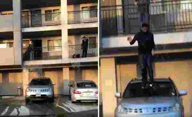 Otel Odasını Su Basınca Çareyi Balkondan Arabanın Üzerine Atlamakta Bulan Adam