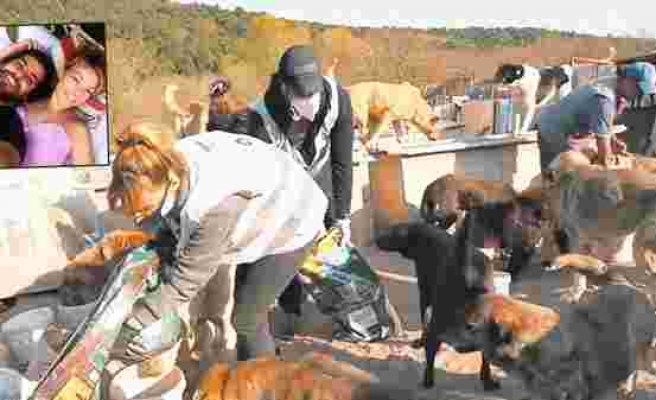 Özge Özder barınaktaki köpeklere 250 kilo mama dağıttı