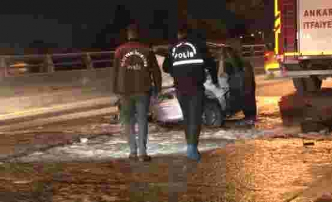 Son dakika haber | Ankara'da üst geçidin ayağına çarpıp yanan otomobilin sürücüsü hayatını kaybetti